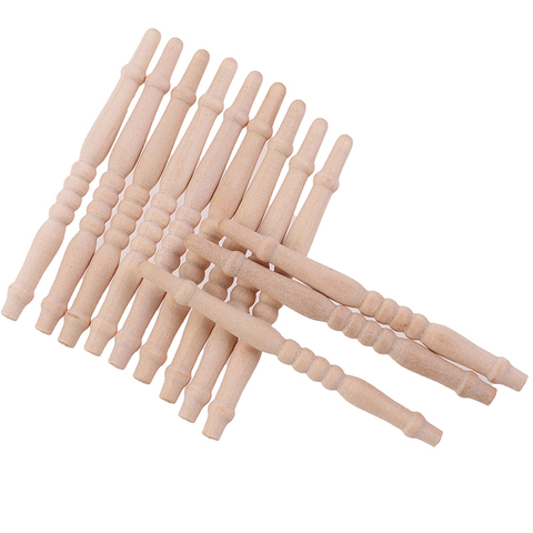 New DIY Spindles Balusters Wooden Dollhouse Miniature 1/12 Scale Stair Railing Furniture Toys 12pcs/lot ► Photo 1/6