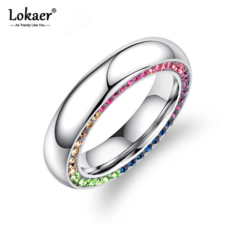 Lokaer Luxury Sparkling Cubic Zirconia Wedding Rings For Women Pave Rhinestone Statement Bands Female Valentines's Gift LGJ595 ► Photo 1/6