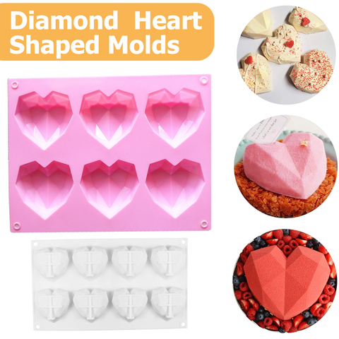 6 Cavity Diamond Love Silicone Cake Mould Silicone 3D Heart Shape Fondant  Cake Mousse Chocolate Baking Mold Modelling Decor - Price history & Review, AliExpress Seller - ruyunhome Store