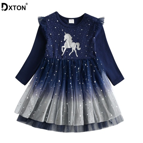 DXTON 2022 Christmas Girls Dresses New Unicorn Kids Dress For Girls Flying Sleeve Party Clothing Snowflake Winter Children Dress ► Photo 1/6