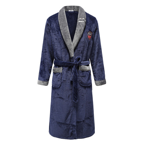 Autumn Winter Nightdress Blue Men Casual Coral Fleece Sleepwear Warm Couple Home Wear Flannel Belt Pyjamas Kimono Bathrobe Gown ► Photo 1/6