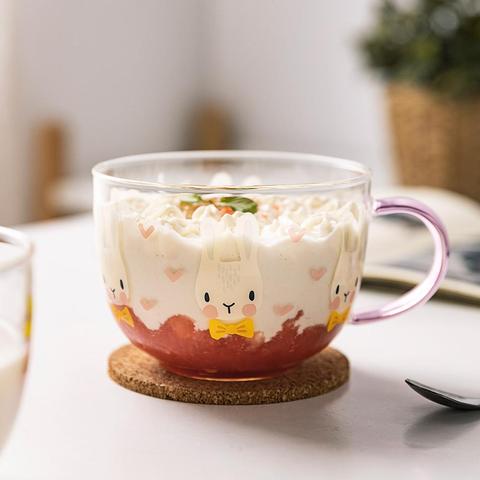 1pc Cartoon Rabbit Designed Glass Cup, For Milk, Juice, Dessert, Breakfast
