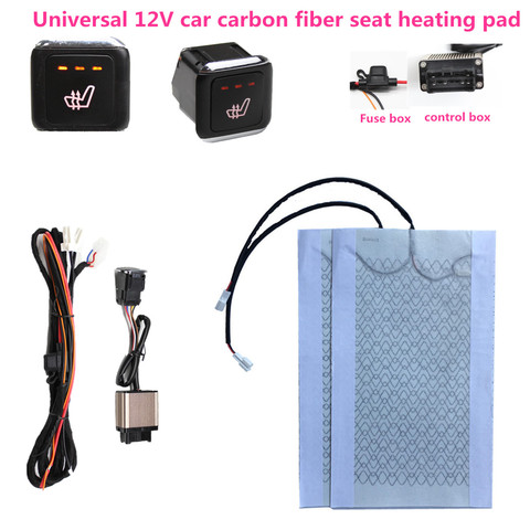 Universal Carbon Fiber Heated Seat Heater 12V Pads 3 Level Switch Winter Warmer Seat heating  Covers 12V ► Photo 1/6
