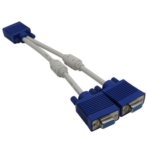 high quality 1 computer to dual 2 monitor vga splitter cable video Y splitter 15 pin two ports vga male to female 25CM ► Photo 1/4