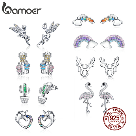 BAMOER Romantic Genuine 925 Sterling Silver Cute Fairy Elevs Exquisite Stud Earrings for Women Luxury Jewelry Making GAE046 ► Photo 1/6