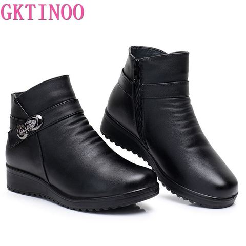 GKTINOO Fashion Winter Female Shoes Women's Leather Ankle Flat Boots Comfortable Thick Plush Warm Snow Boots Mother Booties ► Photo 1/6