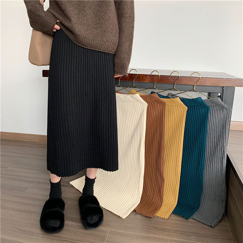 Skirt Autumn Winter New Mid-Length Vintage Skirt Children Korean Slimming Knitted A- line Skirt Pleated Skirt Mujer Faldas ► Photo 1/6