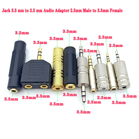 High Quality 3pc Gold 2.5 mm Male to 3.5 mm Female audio Stereo Adapter Plug Converter Headphone jack ► Photo 1/2