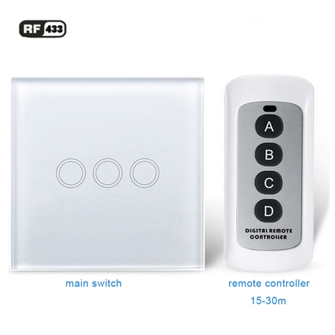 1/2/3gang RF 433 433Mhz wall light touch switch w/ tempered glass panel RF433 wireless remote controller NO Neutral line ► Photo 1/6