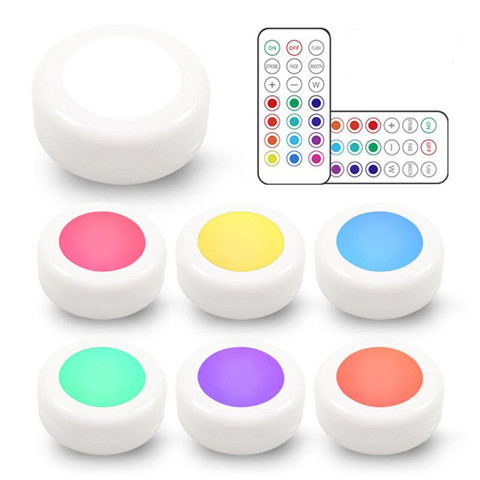 LED Cabinet Light battery RGB Color Puck Lights Dimmable Under Shelf Kitchen Counter Lighting remote controller night light ► Photo 1/6