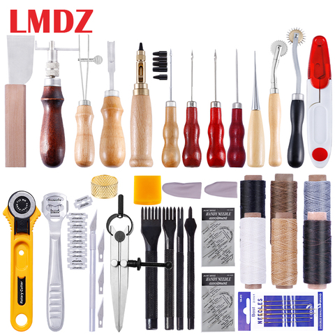 LMDZ Leather Craft Tools Kit Hand Sewing Stitching Punch Carving Work Saddle Leather craft Accessories DIY leather tools ► Photo 1/6