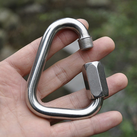 Triangle Shape Mountain Rock Climbing Stainless Steel Screw Lock Carabiner Safety Buckle Mountaineering Buckle ► Photo 1/6