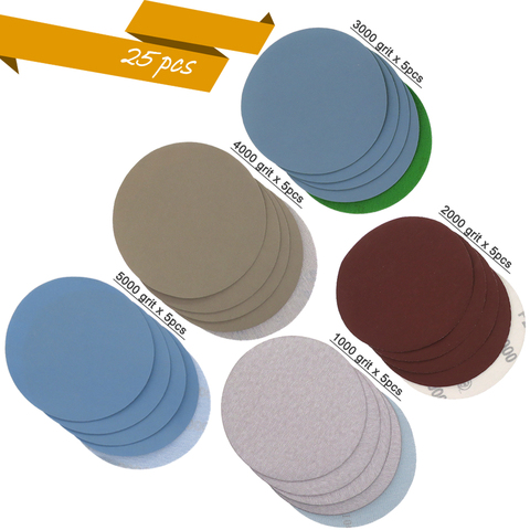 25PCS 1 /2/3/4/5 Inch Assorted Sandpaper Hook and Loop Sanding Disc 1000# /2000# /3000#/4000# 5000#Grits for  Sanding Polishing ► Photo 1/6