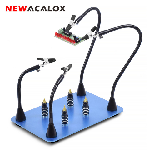 NEWACALOX Welding Third Hand Tool Magnetic PCB Board Fixed Clip 3X LED Magnifying Glass Flexible Arm Soldering Helping Hand Tool ► Photo 1/6