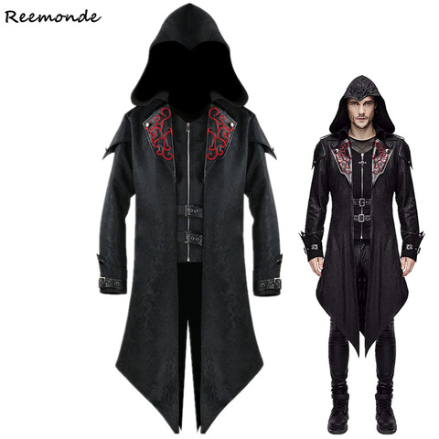 Medieval Costume Men Victorian  Black Retro Patchwork Jacket Steampunk Trench Coat Tailcoat Jacket Gothic Overcoat Uniform Cos ► Photo 1/6