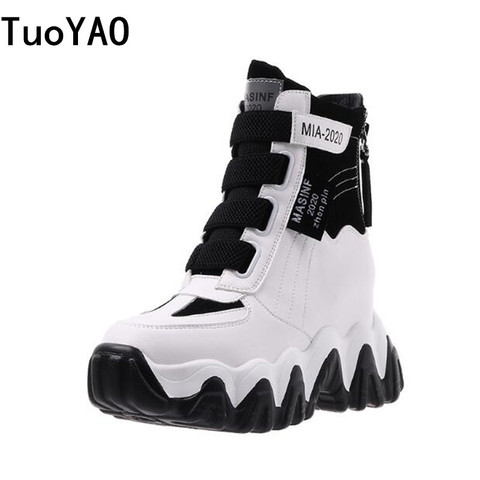 Women's Chunky Boots 2022 Autumn Leather Hidden Heels Women Sneaker Spring 6cm High Heels Fashion Boots Platform Ankle Boots New ► Photo 1/6