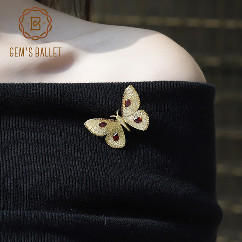 GEM'S BALLET Handmade 925 Sterling Silver Gold-plated Butterfly Brooch 1.52Ct Natural Garnet Pendant for Women Fine Jewelry ► Photo 1/6