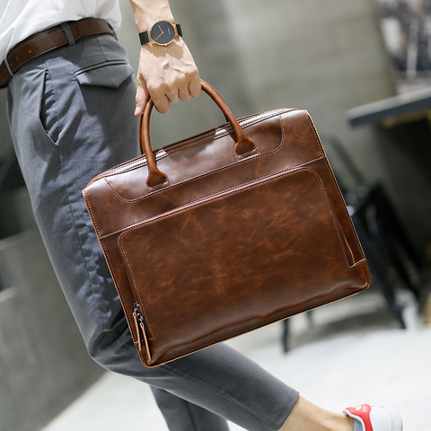 Brand Men's Briefcase Handbag Crazy Horse Pu Leather Messenger Travel Bag Business Men Tote Bags Man Casual Crossbody Briefcases ► Photo 1/5