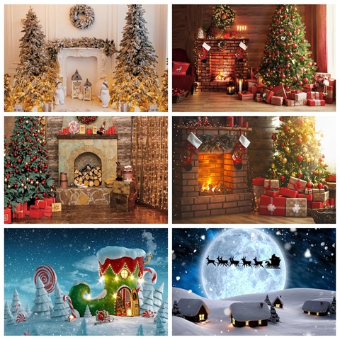 Christmas Backdrop Fireplace Winter Snow Window Newborn Baby Photography Background For Photo Studio Vinyl Photophone Photocall ► Photo 1/5