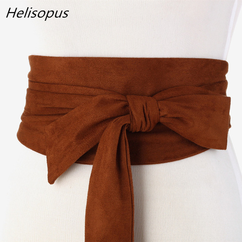 Helisopus New Suede Belts for Women Corset Camel Autumn Winter Waist Belt Female Waistband Solid Bow Tie Wide Belts ► Photo 1/6