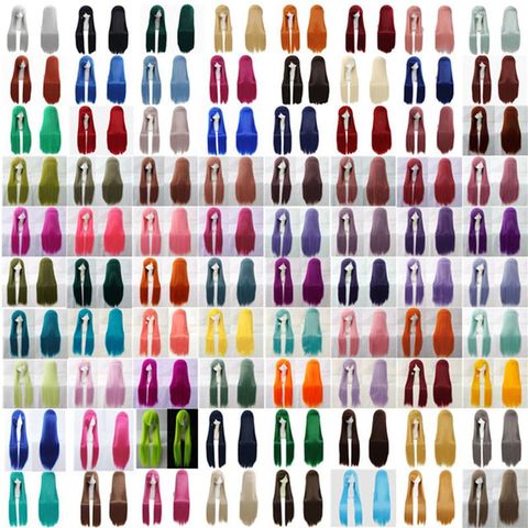 100cm 39 inches 84 Colors Full Bangs Straight Long Heat Resistance Synthetic Hair Cosplay Costume Wigs for Halloween Christmas ► Photo 1/5