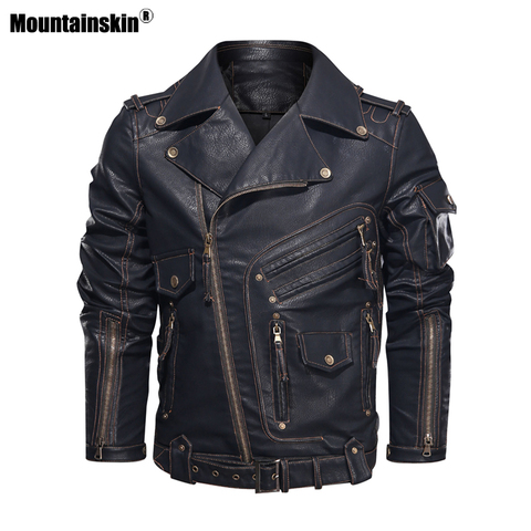Mountainskin Winter Mens Leather Jacket Men Fashion Motorcycle PU Leather Jacket Cool Zipper Pockets Leather Coats EU Size SA968 ► Photo 1/6