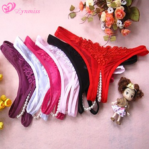 Lynmiss Women Thongs Erotic Pearl Lingerie G-String Thongs Underwear Briefs Open Crotch Panties Women Costumes Sexy Lingerie ► Photo 1/6