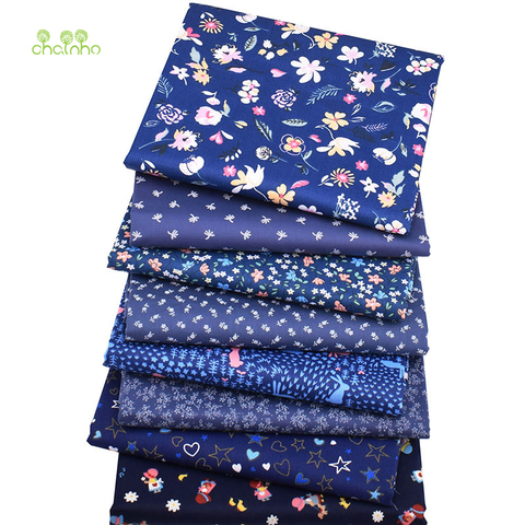 Chainho,8pcs/Lot,Dark Blue Floral Series,Printed Twill Cotton Fabric,Patchwork Cloth ForDIY SewingQuilting Baby&ChildrenMaterial ► Photo 1/6