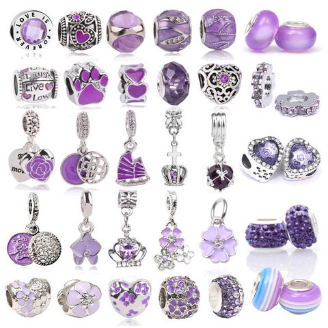 Boosbiy 2pc DIY Fantasy Purple Love Heart Sailboat Charms Beads Fits Brand Bracelets Necklaces For Women Jewelry Making ► Photo 1/6