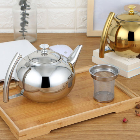 Silver Gold Colors 1.5L/2L Teapots Stainless Steel Water Kettle Hotel Tea Pot with Filter Hotel Coffee Pot Restaurant Tea Kettle ► Photo 1/6