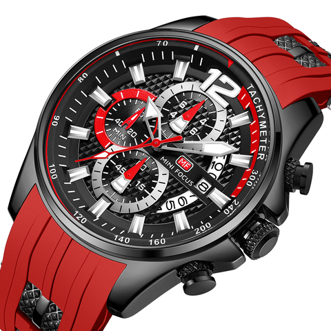 MINI FOCUS Fashion Men's Watches Top Brand Luxury Quartz Waterproof Sports Clock Wristwatch Relogio Masculino Red Silicone Strap ► Photo 1/6