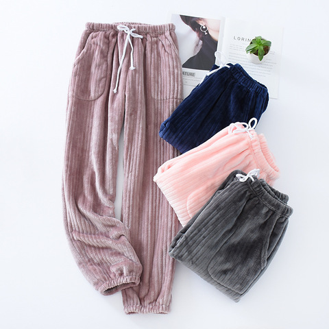 2022 New Winter Fleece Plush Pajama Pants Thick Men and Women Home Pants Soft Elastic Waist Loose Trousers Solid Pajamas Bottoms ► Photo 1/6