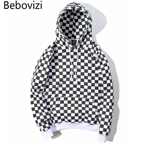 Bebovizi 2022 Mens Hip Hop Hoodie Sweatshirt Checkerboard Plaid Hoodie Streetwear Harajuku Fleece Hooded Pullover Hipster ► Photo 1/6