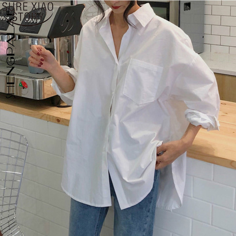 Women White Shirt Cotton 2022 Spring Autumn Vintage Ladies Tops Long Sleeve Casual Turn-down Collar Women's Loose Blouses 11456 ► Photo 1/6