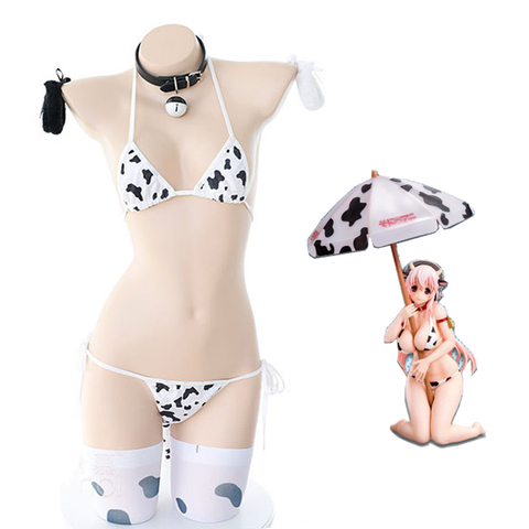 Japanese Anime Super Sonico Cow Cosplay Costume Lolita Girl Cute Bikini Suit Underwear Sexy Bra and Panty Lingerie Set Stockings ► Photo 1/6