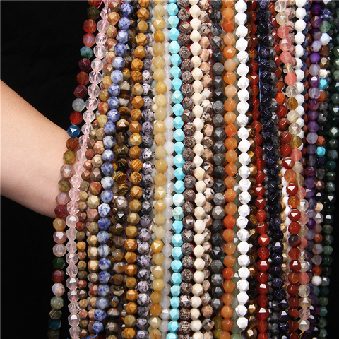 6 8 10 MM Diamonds Faceted Natural Agates Jaspers Stone Loose Spacers Beads for Jewelry Making DIY Charms Bracelet Necklace 15