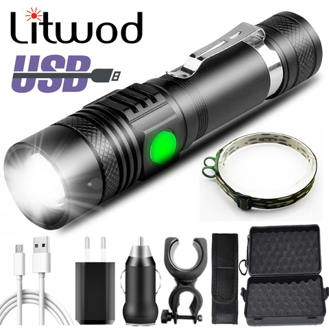 XP-L V6 XM-L2 U3 T6 USB Rechargeable Led Flashlight Aluminum Zoom Waterproof Torch 18650 Battery Bicycle Lantern Bike Light 10W ► Photo 1/6