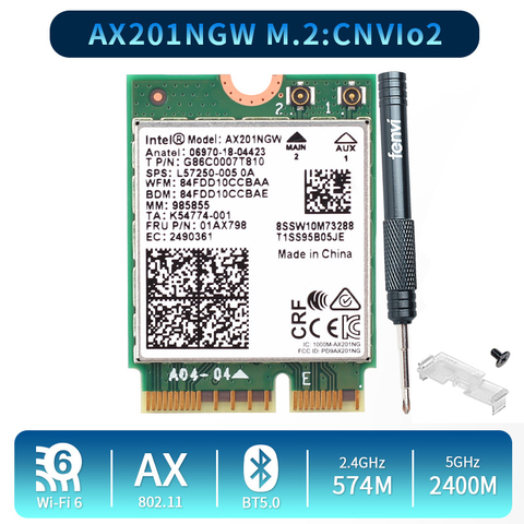 Dual Band 2400Mbps Wireless Wi-Fi 6 For Intel AX201 Bluetooth 5.0 NGFF Key E CNVio 2 Wifi Card AX201NGW 2.4Ghz/5Ghz 802.11ac/ax ► Photo 1/6