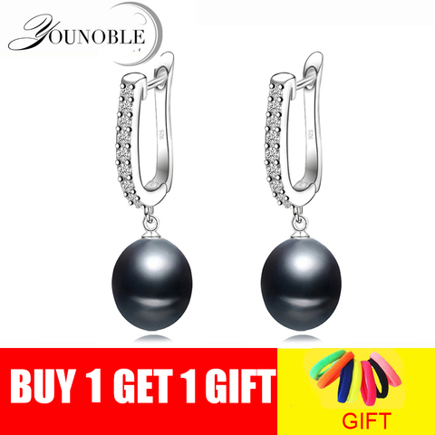 Real natural black pearl earrings for women,beautiful 925 silver freshwater party earrings with pearls ► Photo 1/6