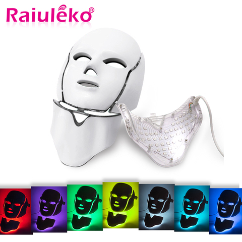 Raiuleko 3/7 Color Photon Electric LED Facial Mask with Neck Skin Rejuvenation Anti Acne Wrinkle Beauty Treatment Salon Home Use ► Photo 1/6