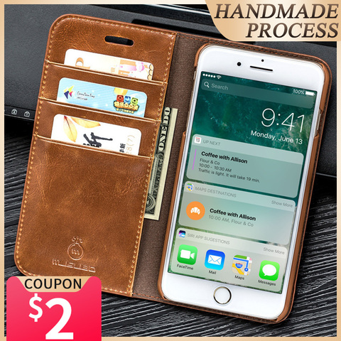 Musubo Genuine Leather Flip Case For iPhone 8 Plus 7 Plus Luxury Wallet Fitted Cover For iPhone X 6 6s SE 2022 Cases Coque capa ► Photo 1/6