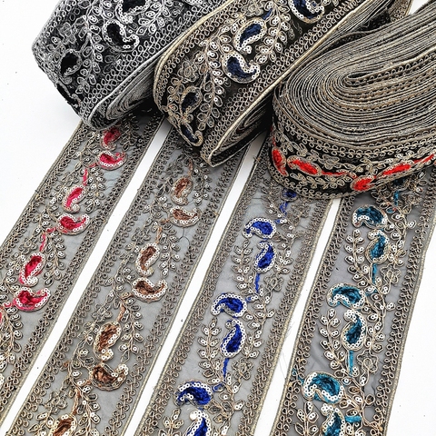1yard DIY Embroidery Lace Trims Clothing Accessories Trimmings Sequins Ribbon Sewing Dress ► Photo 1/6