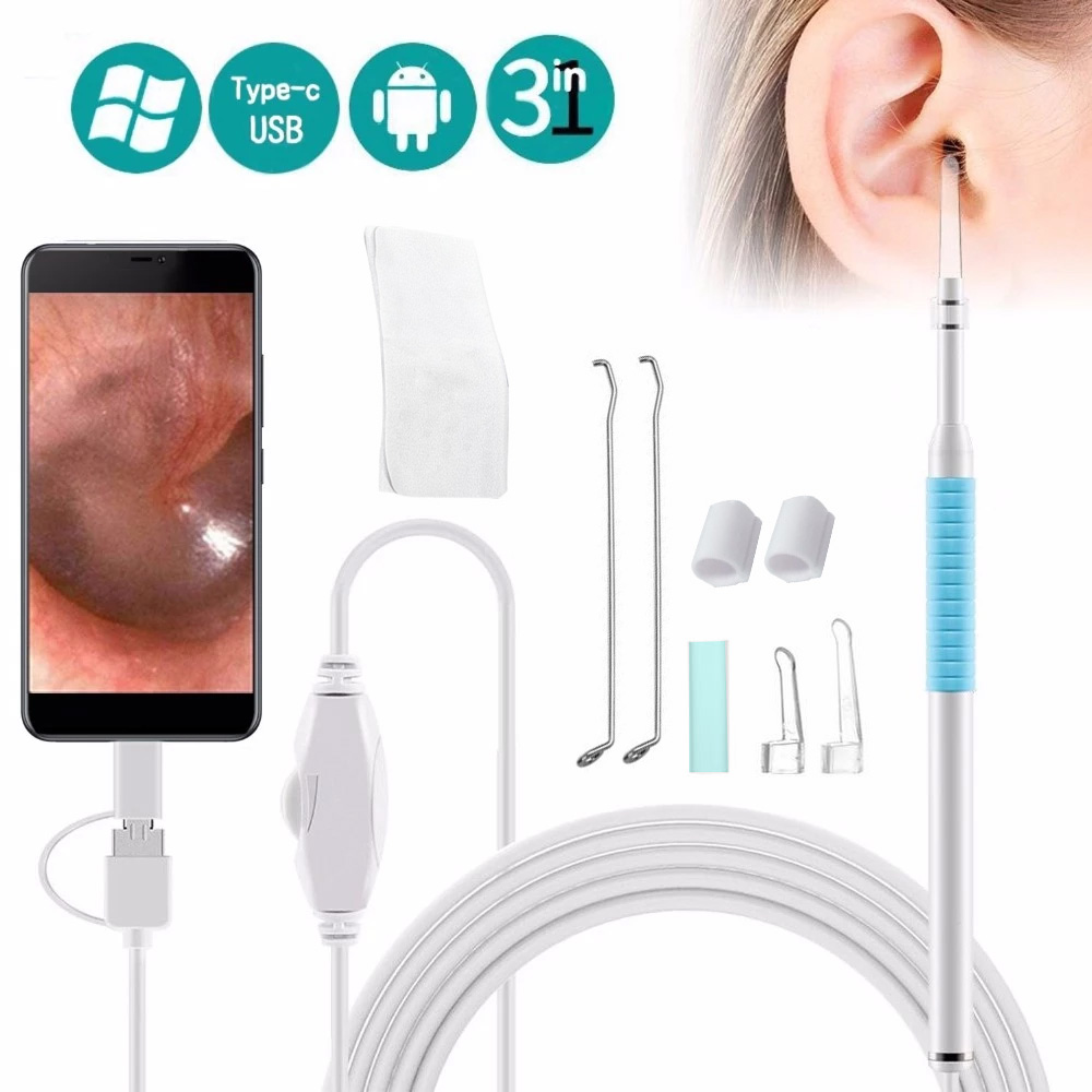 USB LED Ear Endoscope Visual Earpick & Mini Camera Otoscope Spoon Cleaning Tools 