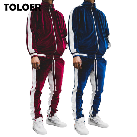 Gold Velvet Tracksuit Men's Set Autumn Winter Sport Suit Male Plus Velvet Thick Hoodies+ Pants Warm Sweatshirt Winter Sportswear ► Photo 1/6