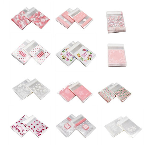 50Pcs/100pcs Flowers Heart Cellophane OPP Bags Wedding Favors Gift Bag Self Adhesive Plastic Bag Baking Package Party Supplies ► Photo 1/6