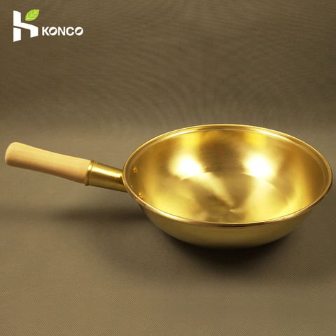 Pure Brass Wok Pan Thickened Copper Pot Chinese Wok Frying Pan Brass Pan Handle Frying Pan Cookware Cooking Wok Copper Cooker ► Photo 1/6