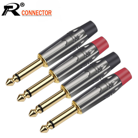 2PCS Mono Jack 6.35MM Connector Gold Plated Brass 2 Pole 6.3MM 1/4 Inch Plug Audio Microphone Cable Connector ► Photo 1/6