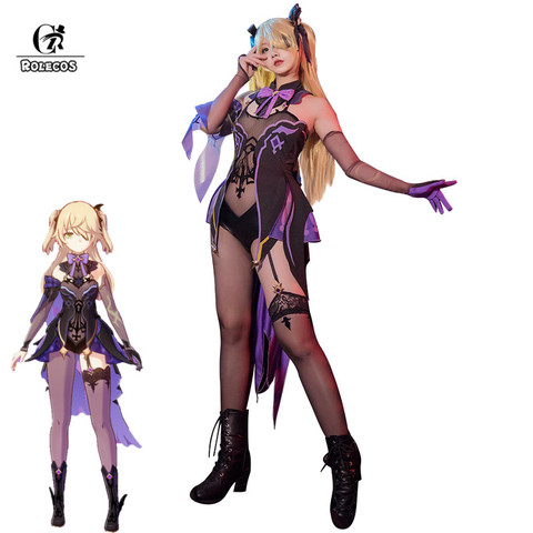 ROLECOS Game Genshin Impact Fischl Cosplay Costume Fischl Cosplay Costume Women Sexy Jumpsuit Halloween Bodysuit Sleeve Full Set ► Photo 1/6