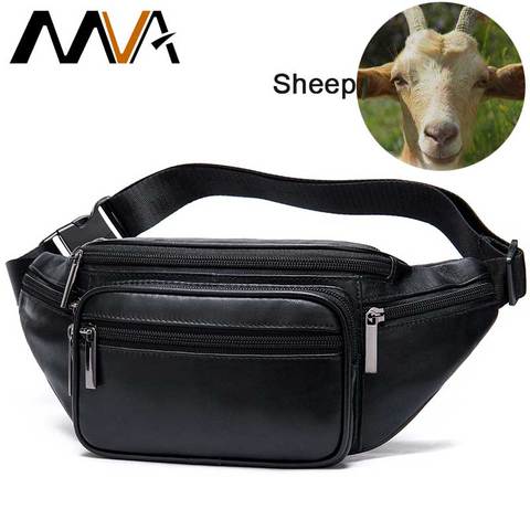 MVA Men's Waist Bag Belt Waist Packs Sheep genuine Leather Waist Bag For men/women Fanny Pack Belt Bum/Hip men's belt bags  8879 ► Photo 1/6