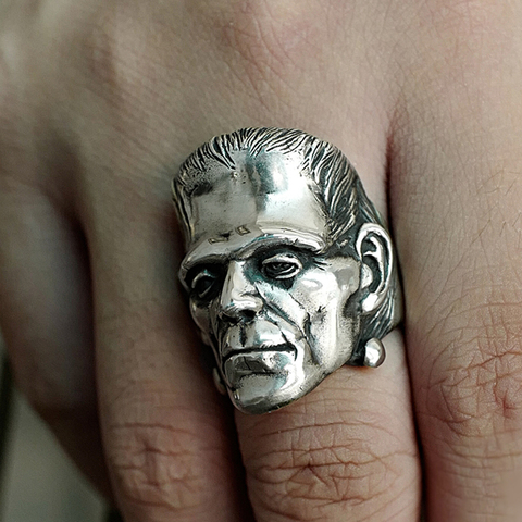 EYHIMD Science Fiction Victor Frankenstein Rings Punk Horror Scientist Stainless Steel Skull Ring Men's Biker Jewelry ► Photo 1/2